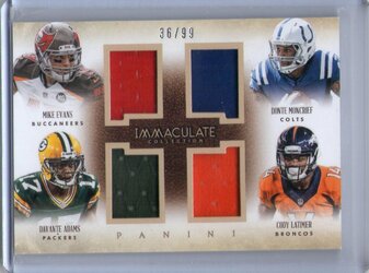 35. Cody Latimer (Evans, Moncrief, Adams), 2014 Panini Immaculate, Jersey Patch Quad, 36 of 99.jpg