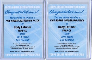 91. Cody Latimer, 2014 Topps Fire, Jersey Patch Auto Redemptions x2.jpg